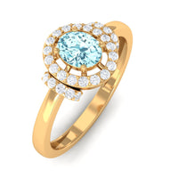 Rosec Jewels 0.50 CT aquamarine halo engagement ring with diamond, showcasing a central aquamarine gemstone surrounded by a diamond halo.