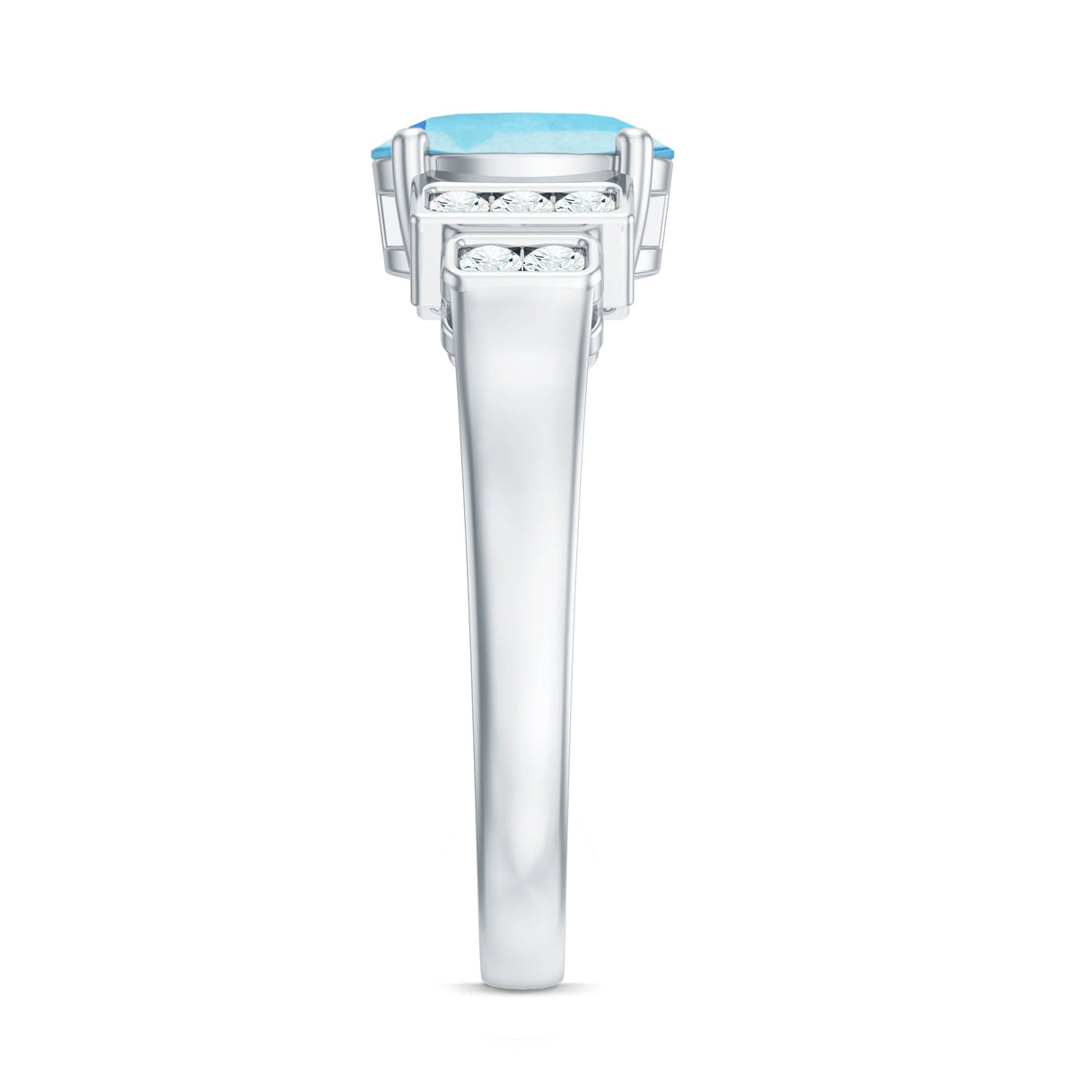 Real 6x8mm aquamarine engagement ring with diamond from Rosec Jewels, showcasing a stunning gemstone and elegant band.