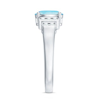 Real 6x8mm aquamarine engagement ring with diamond from Rosec Jewels, showcasing a stunning gemstone and elegant band.