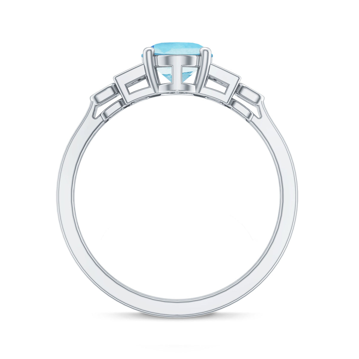 Rosec Jewels 6x8mm aquamarine engagement ring with a diamond accent, featuring a sleek sterling silver band.
