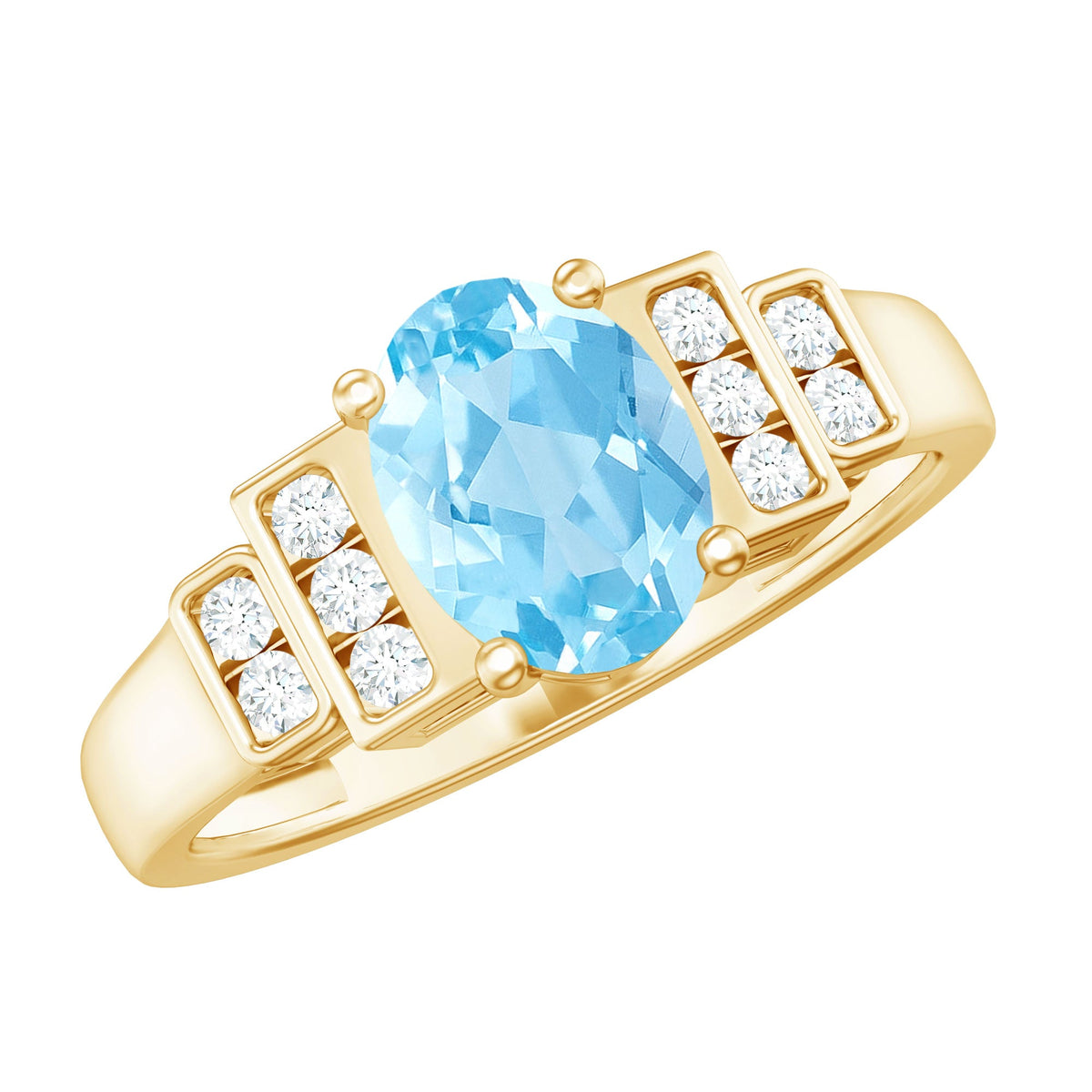 Real 6x8mm aquamarine engagement ring with diamond accents from Rosec Jewels, showcasing a stunning gemstone and elegant design.