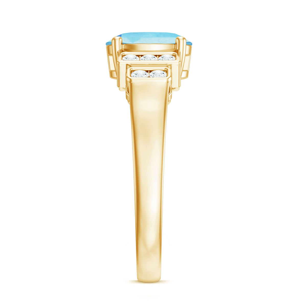 Rosec Jewels 6x8mm aquamarine engagement ring with diamond accent, showcasing a stunning gemstone and elegant design.