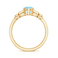 Real 6x8mm aquamarine engagement ring with diamond accents, showcasing a elegant jewelry piece by Rosec Jewels.