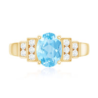 Real 6x8mm aquamarine engagement ring with diamond accent from Rosec Jewels, showcasing a stunning gemstone setting.