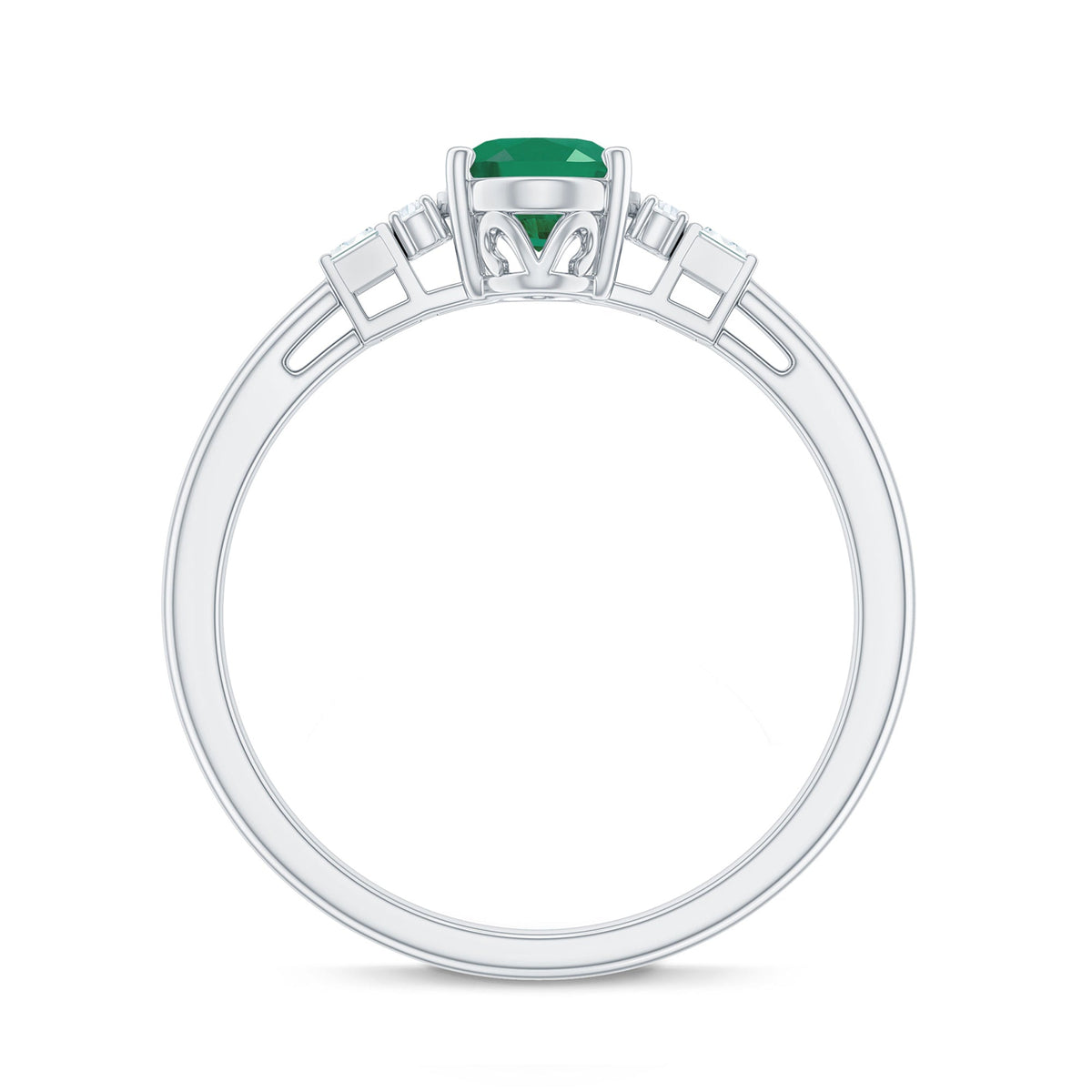 Natural emerald and diamond engagement ring for her featuring a central emerald surrounded by sparkling diamonds, set in a elegant ring.