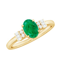 Natural emerald and diamond engagement ring for her, featuring a stunning green emerald centerpiece with sparkling diamonds, by Rosec Jewels.