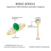 Natural emerald and diamond engagement ring for her, featuring a radiant green emerald with sparkling diamonds in a Rosec Jewels ring.