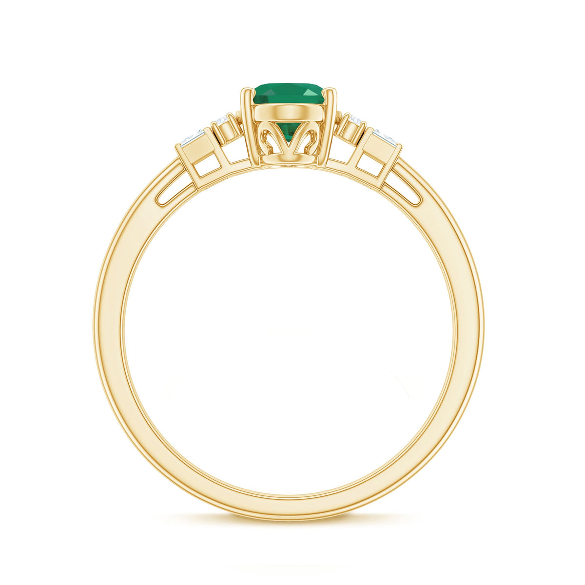 Natural emerald and diamond engagement ring for her, featuring a sparkling green emerald with diamond accents, by Rosec Jewels.