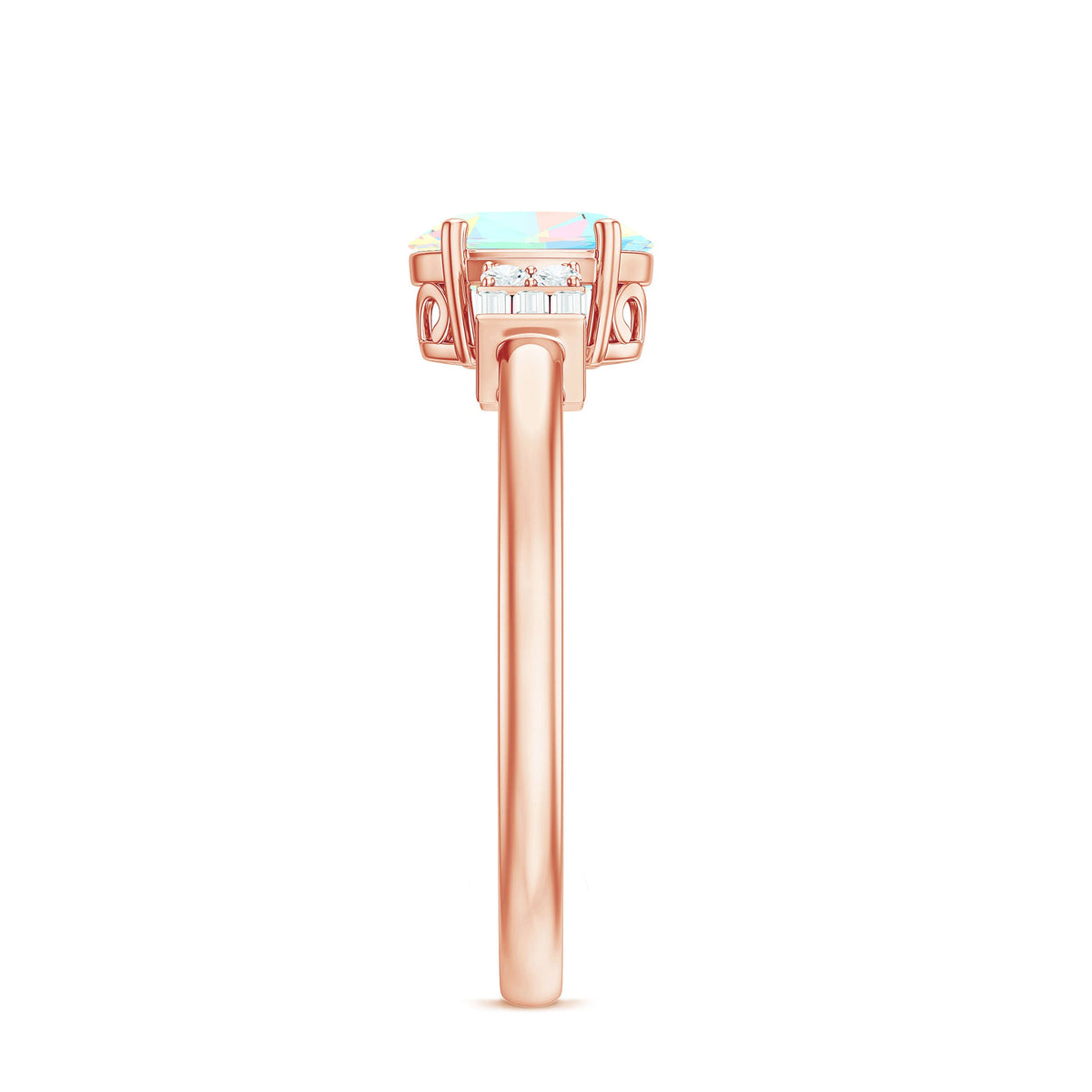 Certified Real 5X7mm Opalescent Oval Engagement Ring with Diamond