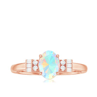 Certified Real 5X7mm Opalescent Oval Engagement Ring with Diamond