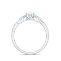 Certified Real 5X7mm Opalescent Oval Engagement Ring with Diamond