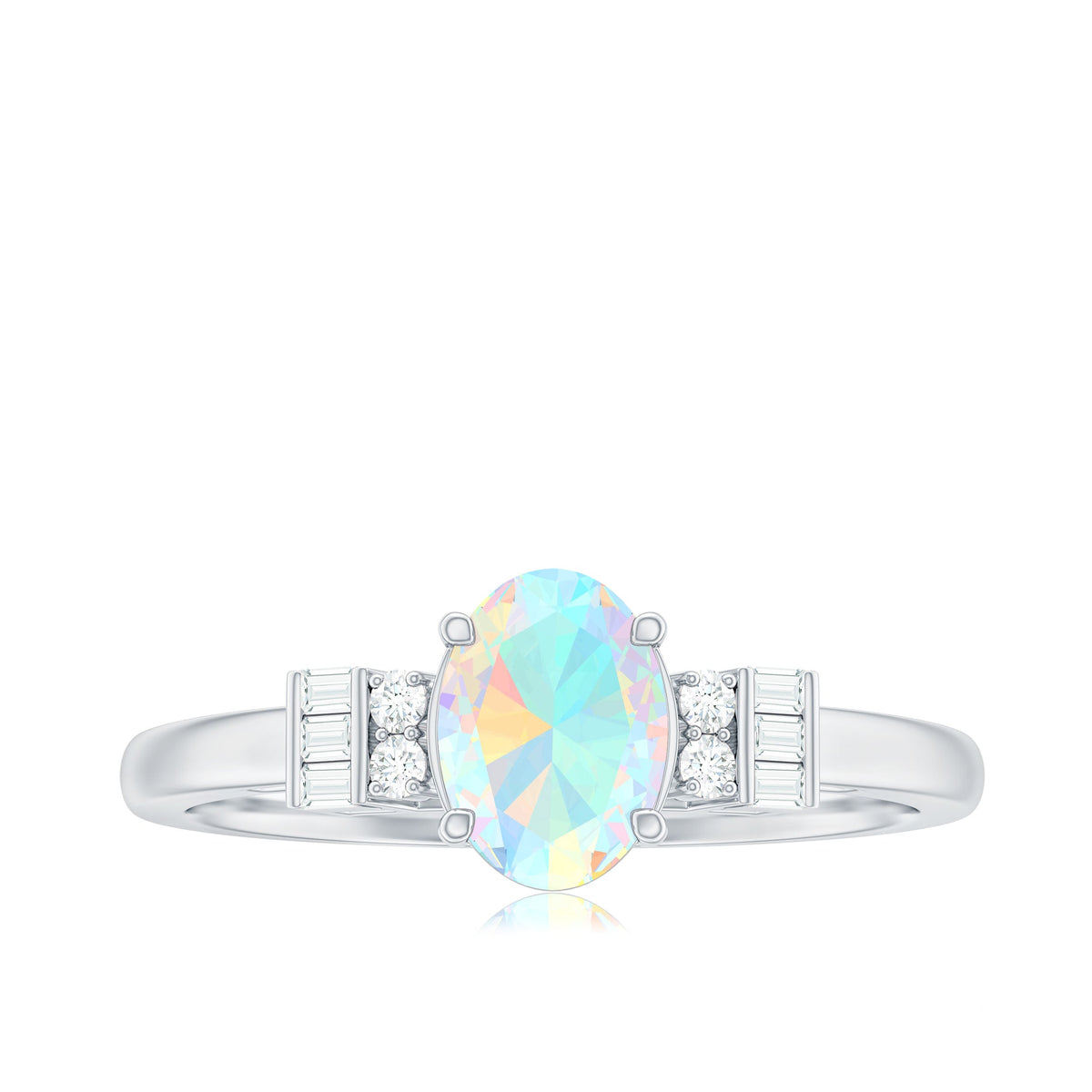 Certified Real 5X7mm Opalescent Oval Engagement Ring with Diamond