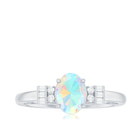 Certified Real 5X7mm Opalescent Oval Engagement Ring with Diamond