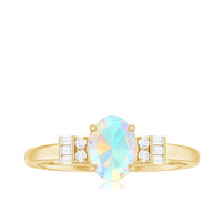 Certified Real 5X7mm Opalescent Oval Engagement Ring with Diamond
