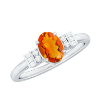 Oval cut fire opal engagement ring with 3/4 carat weight and diamond accents, crafted by Rosec Jewels.
