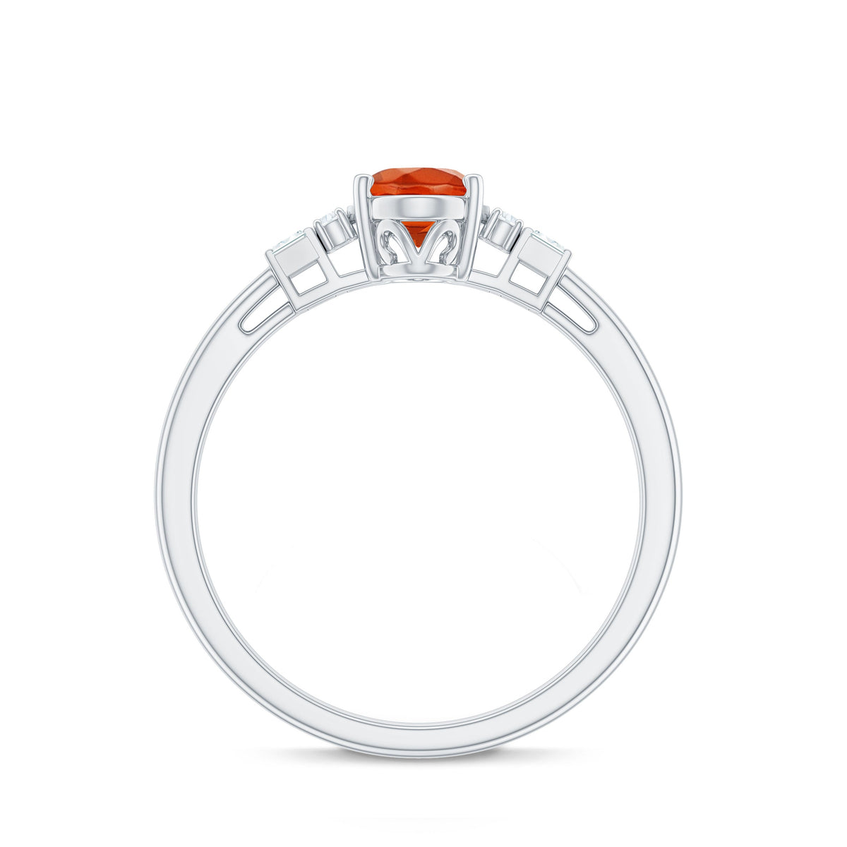 Rosec Jewels 3/4 CT natural oval cut fire opal engagement ring with diamond accent, showcasing the elegant ring design.