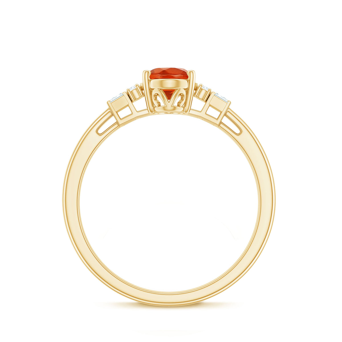 Natural oval cut fire opal engagement ring with diamonds from Rosec Jewels, showcasing a 3/4 carat center stone and elegant design