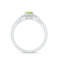 Genuine 1 Carat Peridot Oval Engagement Ring with Diamond