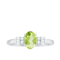 Genuine 1 Carat Peridot Oval Engagement Ring with Diamond