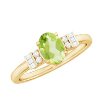 Genuine 1 Carat Peridot Oval Engagement Ring with Diamond