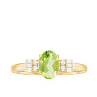 Genuine 1 Carat Peridot Oval Engagement Ring with Diamond
