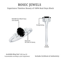 6X8mm Oval Cut Black Onyx Solitaire Engagement Ring with Diamond