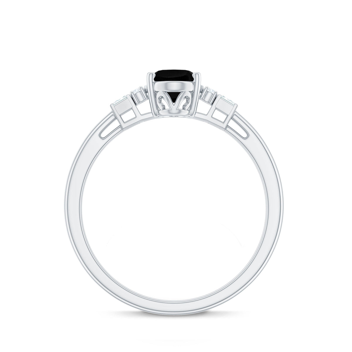6X8mm Oval Cut Black Onyx Solitaire Engagement Ring with Diamond