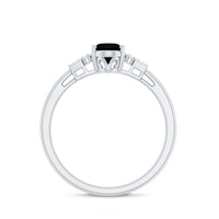 6X8mm Oval Cut Black Onyx Solitaire Engagement Ring with Diamond