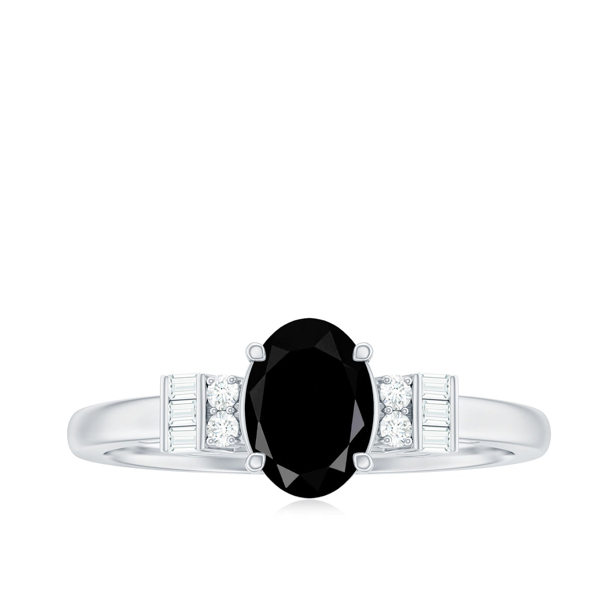 6X8mm Oval Cut Black Onyx Solitaire Engagement Ring with Diamond