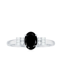 6X8mm Oval Cut Black Onyx Solitaire Engagement Ring with Diamond
