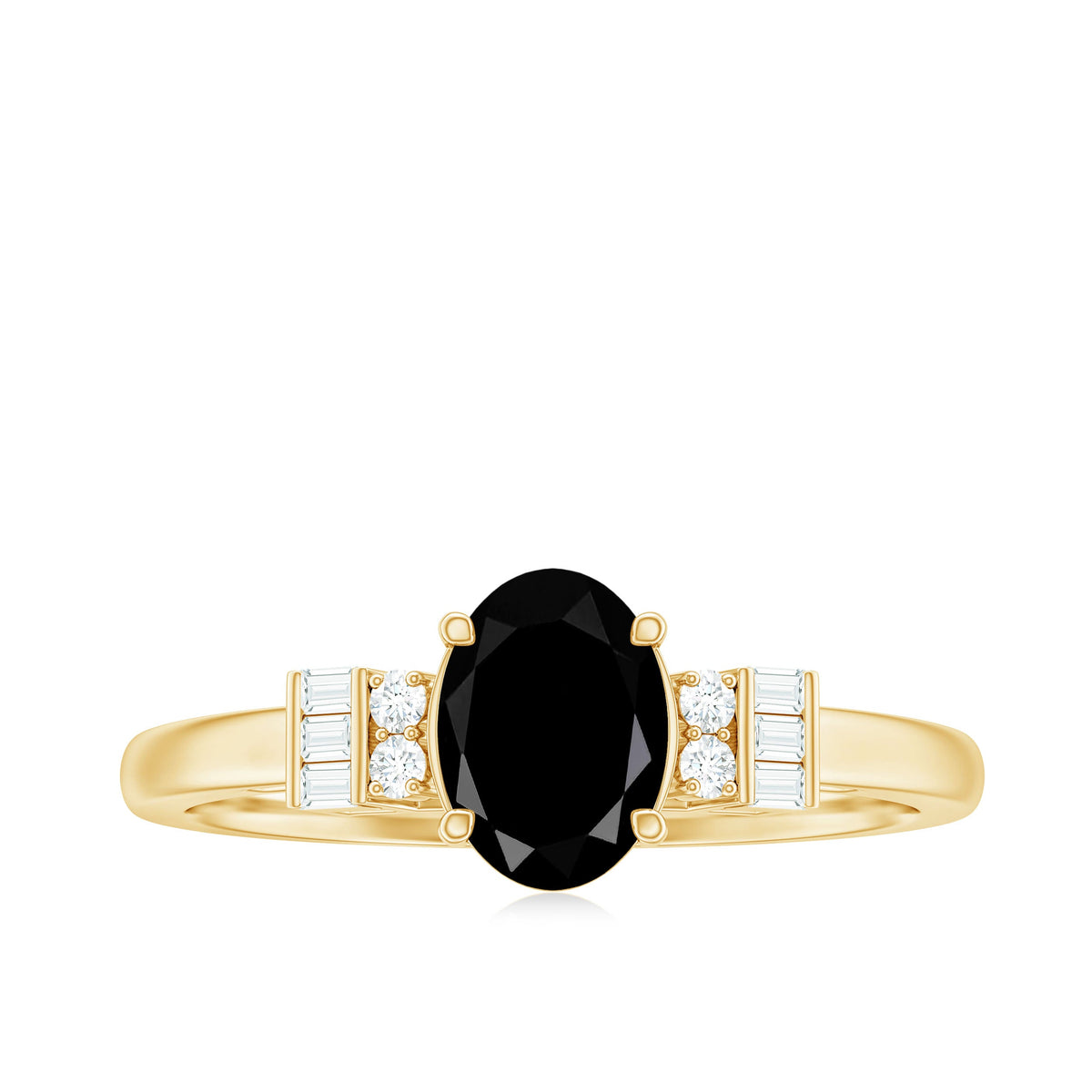 6X8mm Oval Cut Black Onyx Solitaire Engagement Ring with Diamond