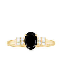 6X8mm Oval Cut Black Onyx Solitaire Engagement Ring with Diamond