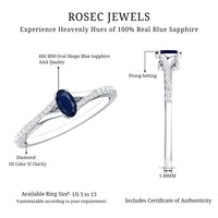 Natural 0.6 carat blue sapphire engagement ring with diamond split shank by Rosec Jewels, featuring a sleek and elegant design.