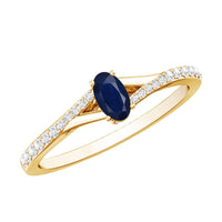 Natural 0.6 Carat blue sapphire engagement ring with diamond split shank from Rosec Jewels, featuring a minimalist design.