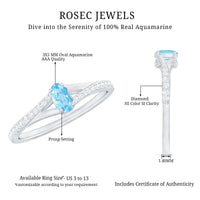 Natural Aquamarine Promise Ring with Diamond Split Shank