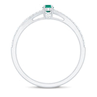 Oval Lab Grown Emerald Promise Ring with Diamond Split Shank