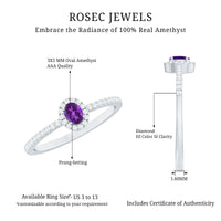 Genuine Oval Amethyst Promise Ring with Diamond Halo