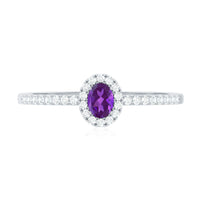 Genuine Oval Amethyst Promise Ring with Diamond Halo