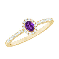 Genuine Oval Amethyst Promise Ring with Diamond Halo