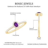 Genuine Oval Amethyst Promise Ring with Diamond Halo