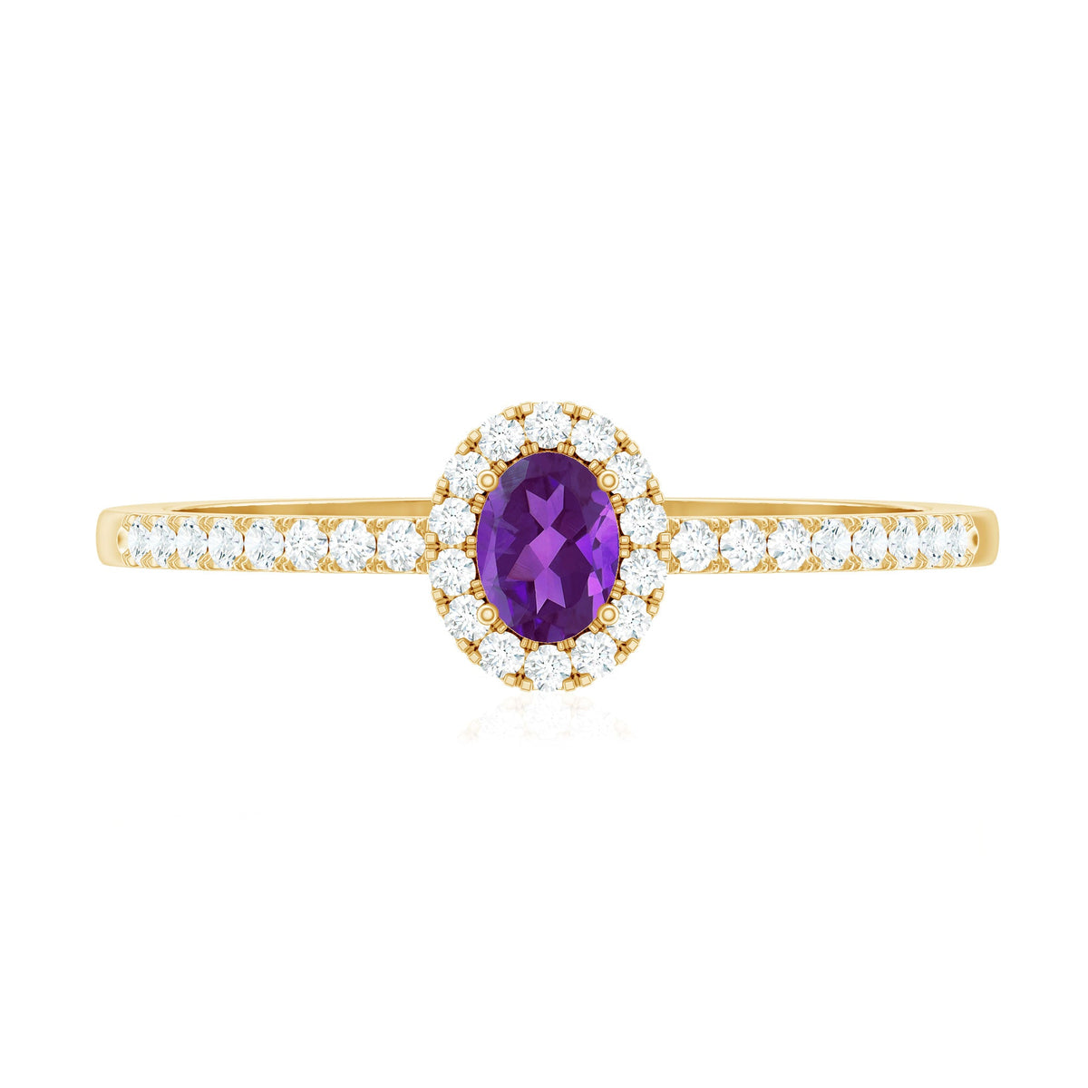Genuine Oval Amethyst Promise Ring with Diamond Halo