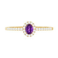 Genuine Oval Amethyst Promise Ring with Diamond Halo