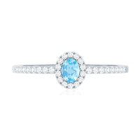 Natural Aquamarine Promise Ring with Diamond Halo