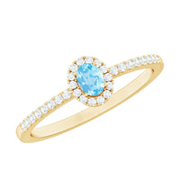 Natural Aquamarine Promise Ring with Diamond Halo