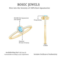 Natural Aquamarine Promise Ring with Diamond Halo