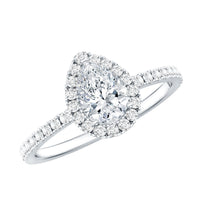 Certified 0.7 Carat Pear Shaped Moissanite Halo Engagement Ring