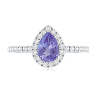 Real 0.84 Carat Tanzanite Teardrop Engagement Ring with Diamond Halo