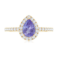 Real 0.84 Carat Tanzanite Teardrop Engagement Ring with Diamond Halo