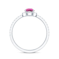 Natural Pink Tourmaline Teardrop Ring with Diamond Halo