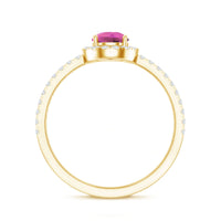 Natural Pink Tourmaline Teardrop Ring with Diamond Halo